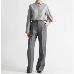 Maria McManus High Waisted Pleat Front Pant Medium Heather Grey Wool Flannel 2